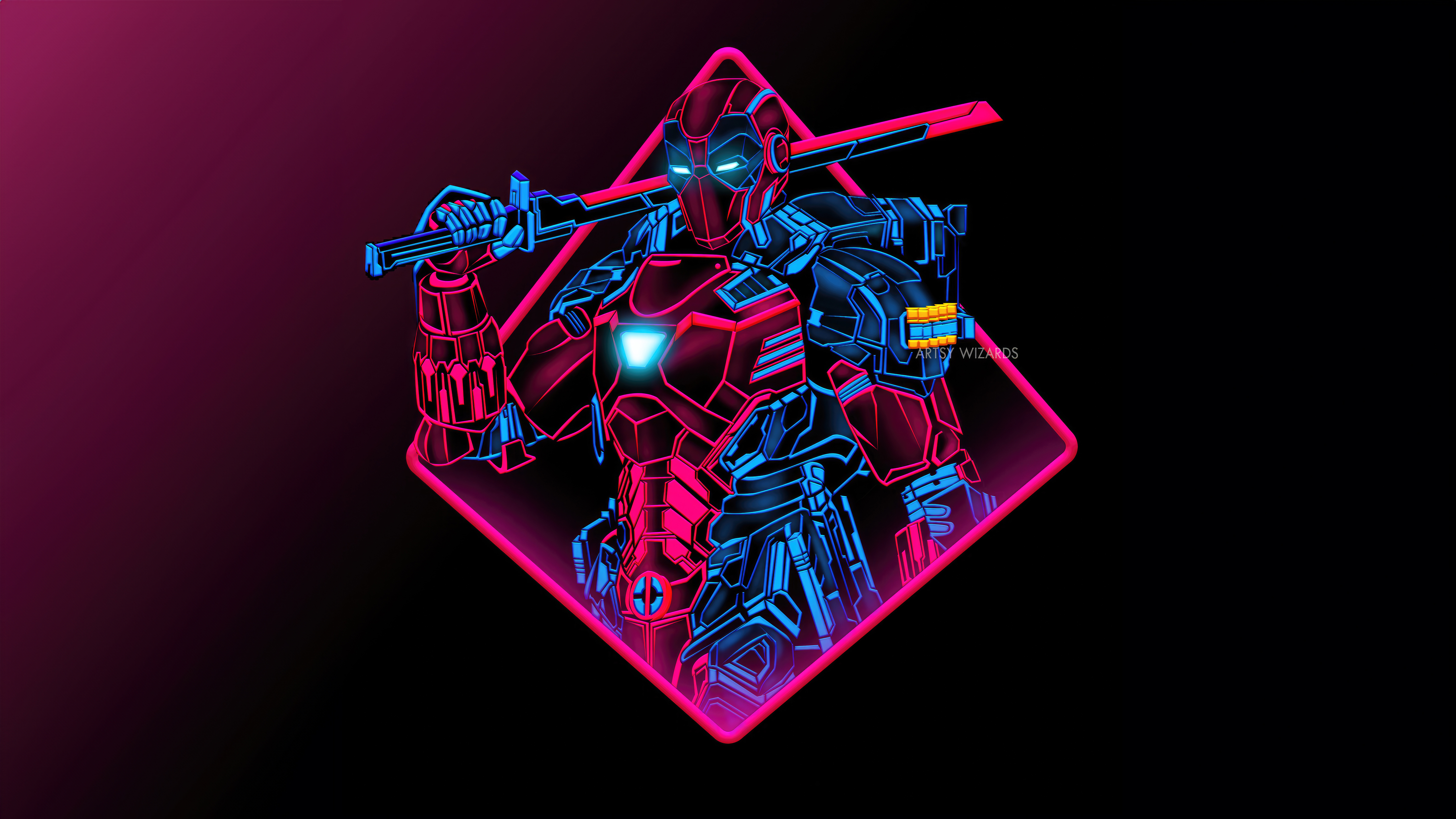Iron Man Neon Artwork 5k