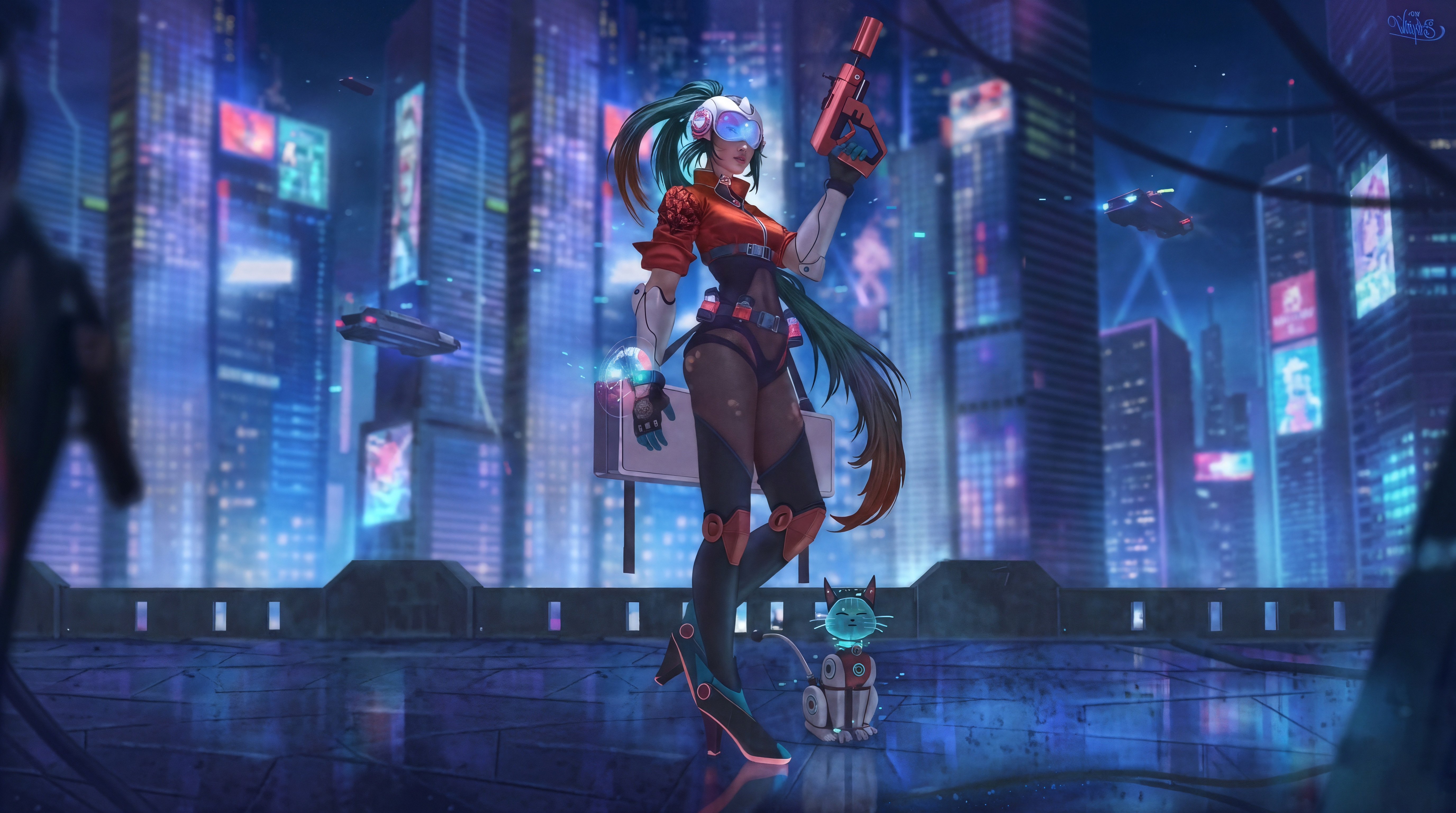 Cyberpunk Female Warrior In City